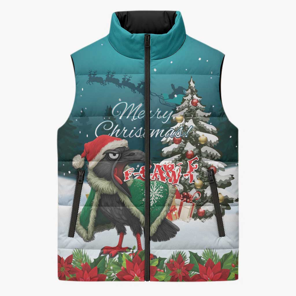 F Caw F Raven Santa Sleeveless Puffer Jacket Funny Christmas - Wonder Print Shop