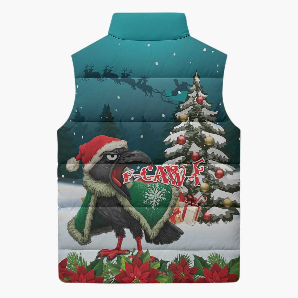 F Caw F Raven Santa Sleeveless Puffer Jacket Funny Christmas - Wonder Print Shop