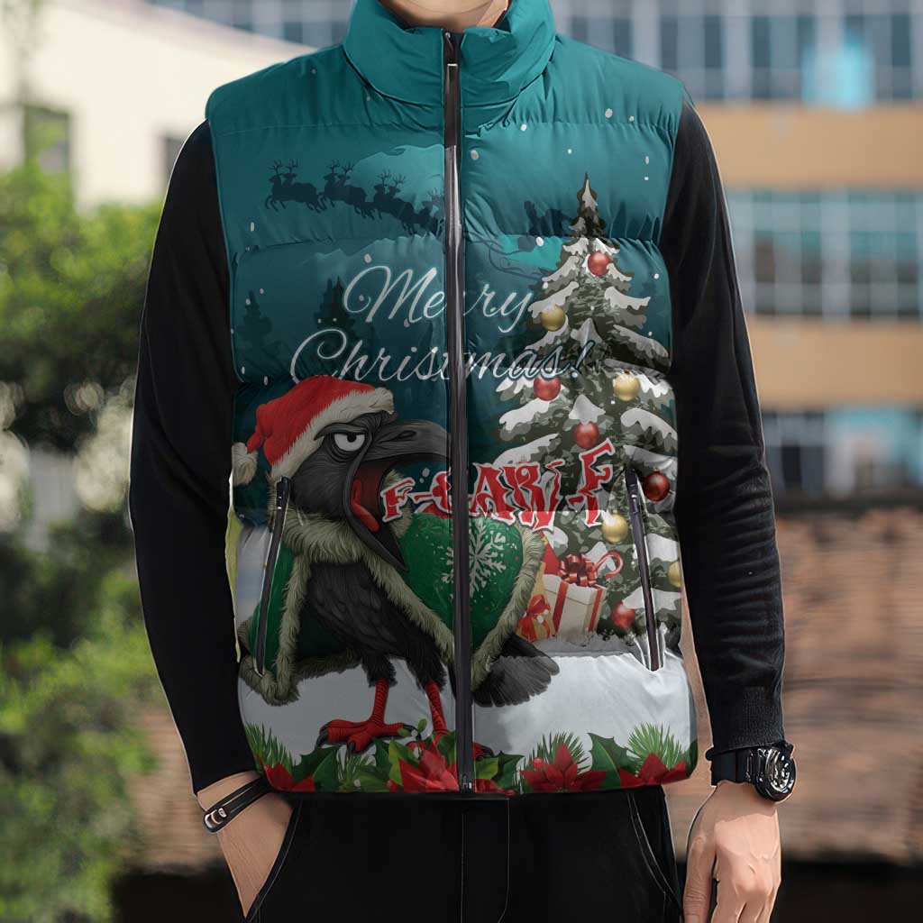 F Caw F Raven Santa Sleeveless Puffer Jacket Funny Christmas - Wonder Print Shop