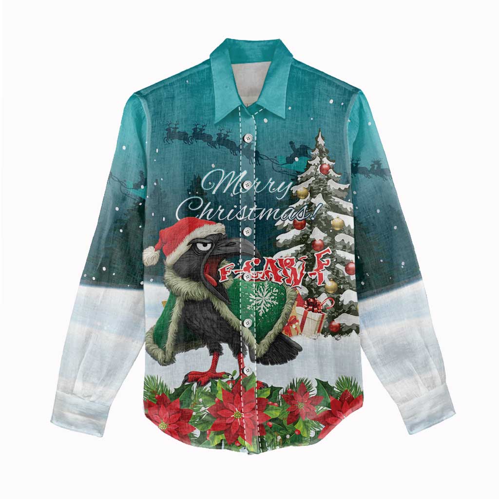 F Caw F Raven Santa Women Casual Shirt Funny Christmas - Wonder Print Shop