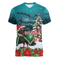 F Caw F Raven Santa Women V-Neck T-Shirt Funny Christmas - Wonder Print Shop