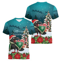 F Caw F Raven Santa Women V-Neck T-Shirt Funny Christmas - Wonder Print Shop