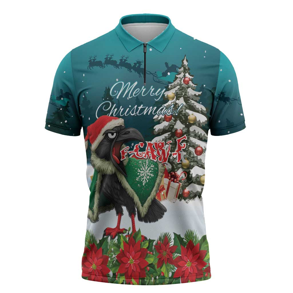 F Caw F Raven Santa Zipper Polo Shirt Funny Christmas - Wonder Print Shop