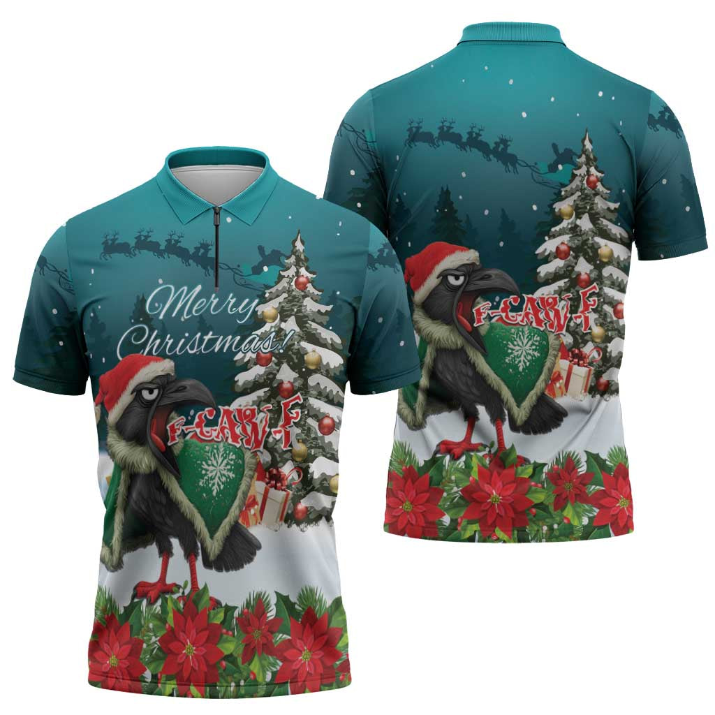 F Caw F Raven Santa Zipper Polo Shirt Funny Christmas - Wonder Print Shop