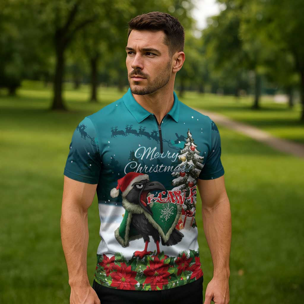 F Caw F Raven Santa Zipper Polo Shirt Funny Christmas - Wonder Print Shop