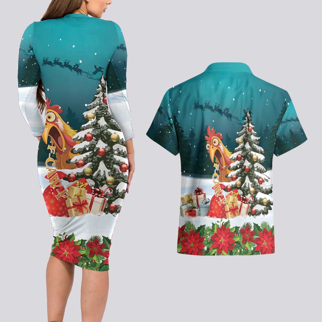 F Caw F Chicken Couples Matching Long Sleeve Bodycon Dress and Hawaiian Shirt Funny Christmas - Wonder Print Shop