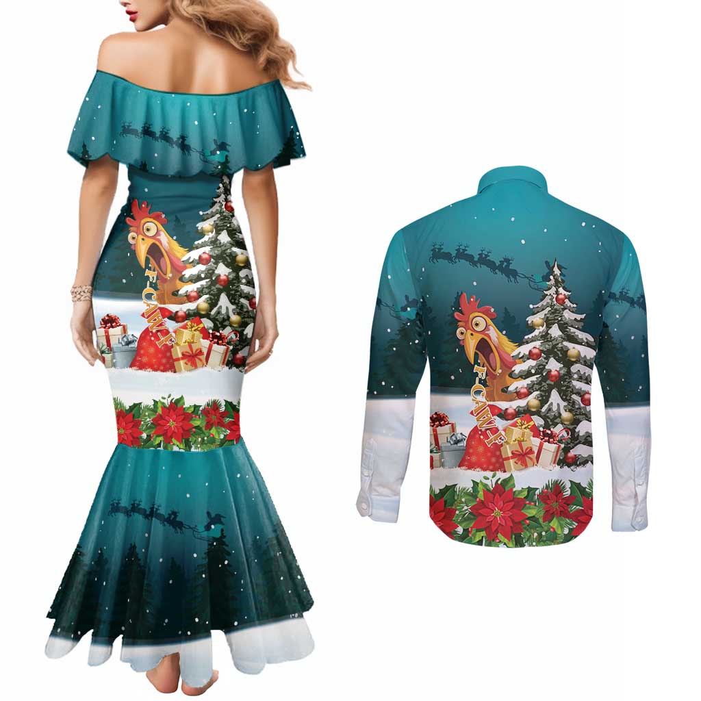 F Caw F Chicken Couples Matching Mermaid Dress and Long Sleeve Button Shirt Funny Christmas - Wonder Print Shop