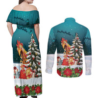 F Caw F Chicken Couples Matching Off Shoulder Maxi Dress and Long Sleeve Button Shirt Funny Christmas - Wonder Print Shop