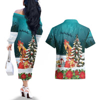 F Caw F Chicken Couples Matching Off The Shoulder Long Sleeve Dress and Hawaiian Shirt Funny Christmas - Wonder Print Shop