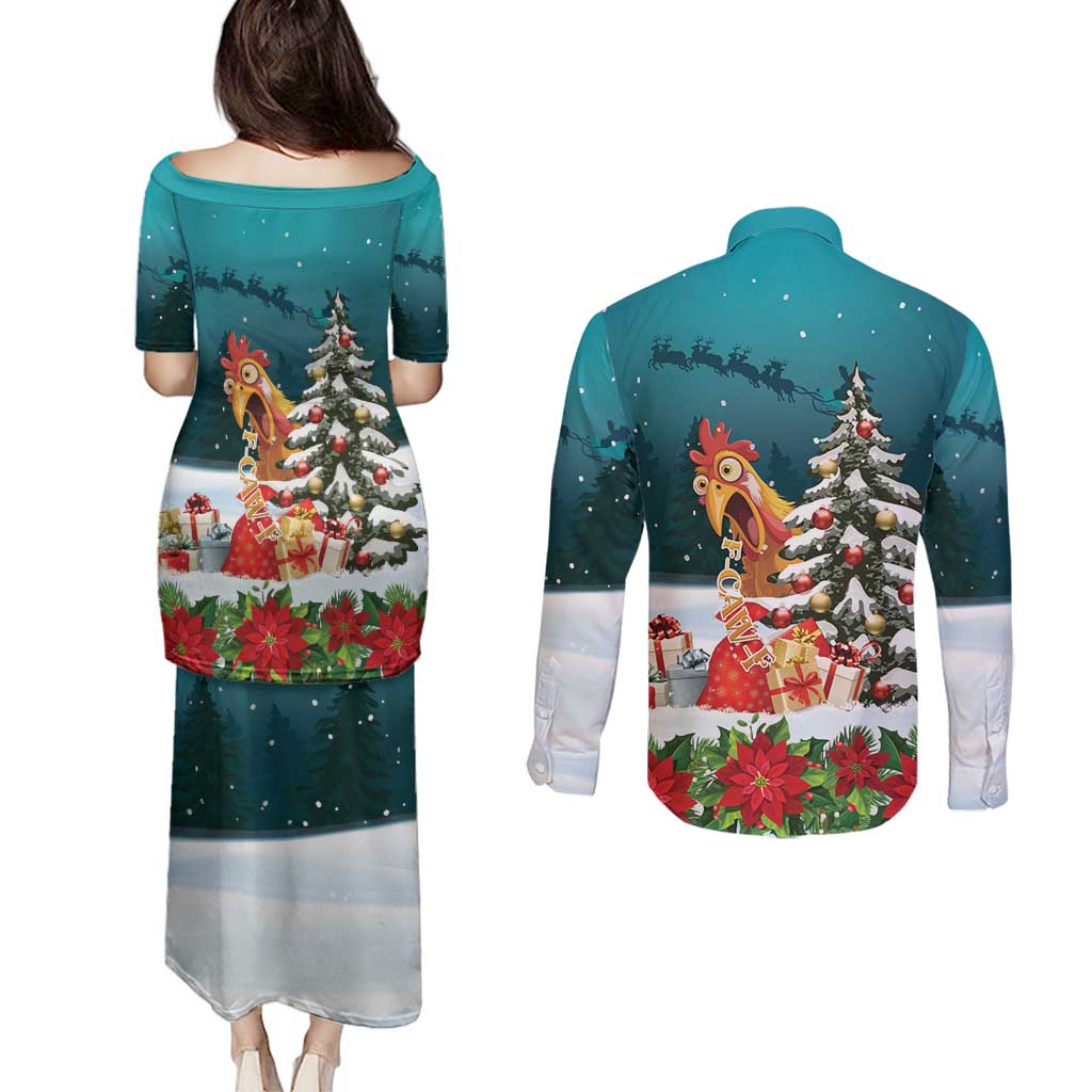 F Caw F Chicken Couples Matching Puletasi and Long Sleeve Button Shirt Funny Christmas - Wonder Print Shop