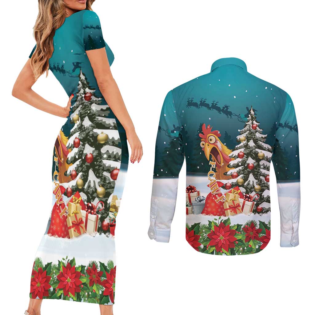 F Caw F Chicken Couples Matching Short Sleeve Bodycon Dress and Long Sleeve Button Shirt Funny Christmas - Wonder Print Shop