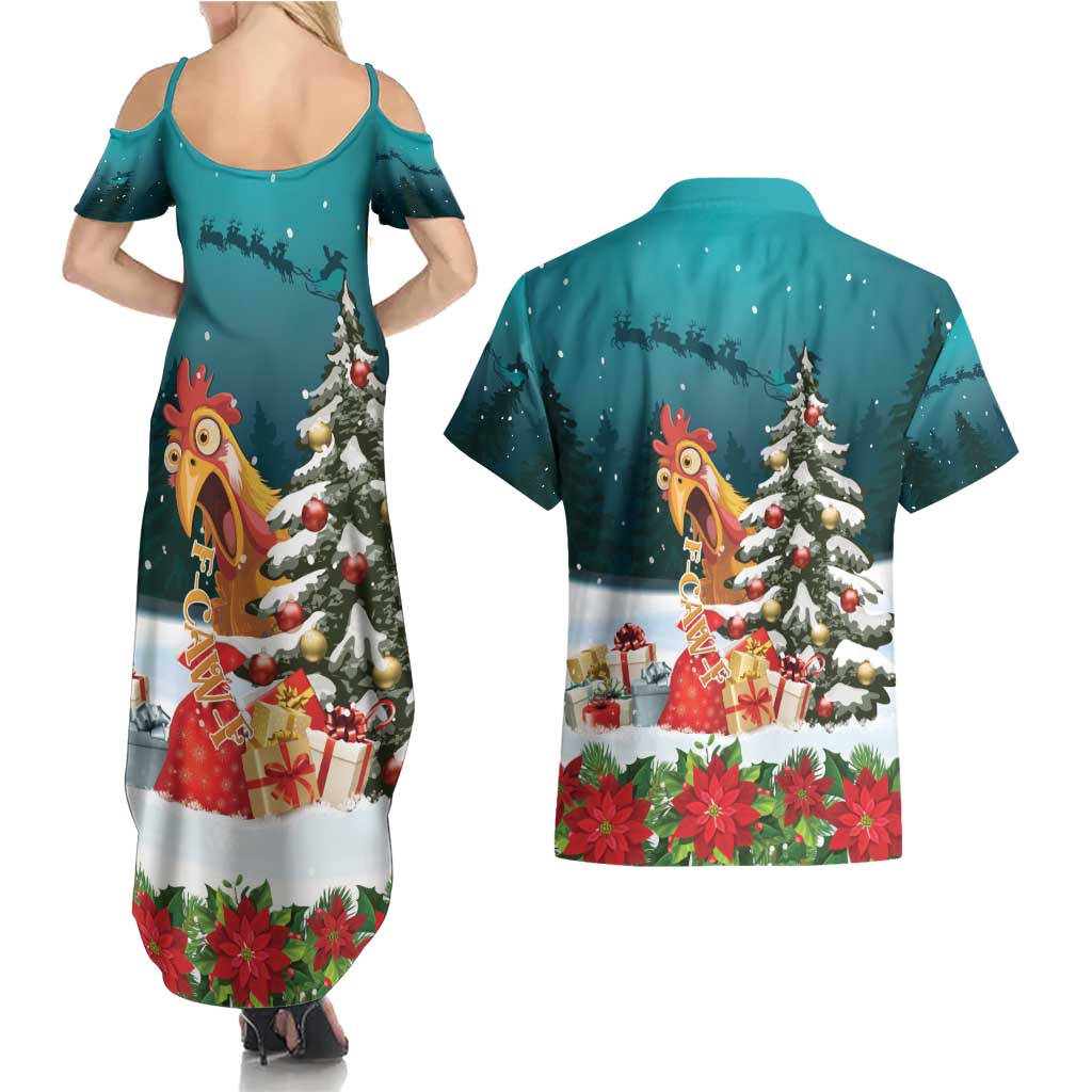 F Caw F Chicken Couples Matching Summer Maxi Dress and Hawaiian Shirt Funny Christmas - Wonder Print Shop