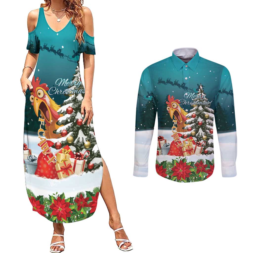 F Caw F Chicken Couples Matching Summer Maxi Dress and Long Sleeve Button Shirt Funny Christmas - Wonder Print Shop