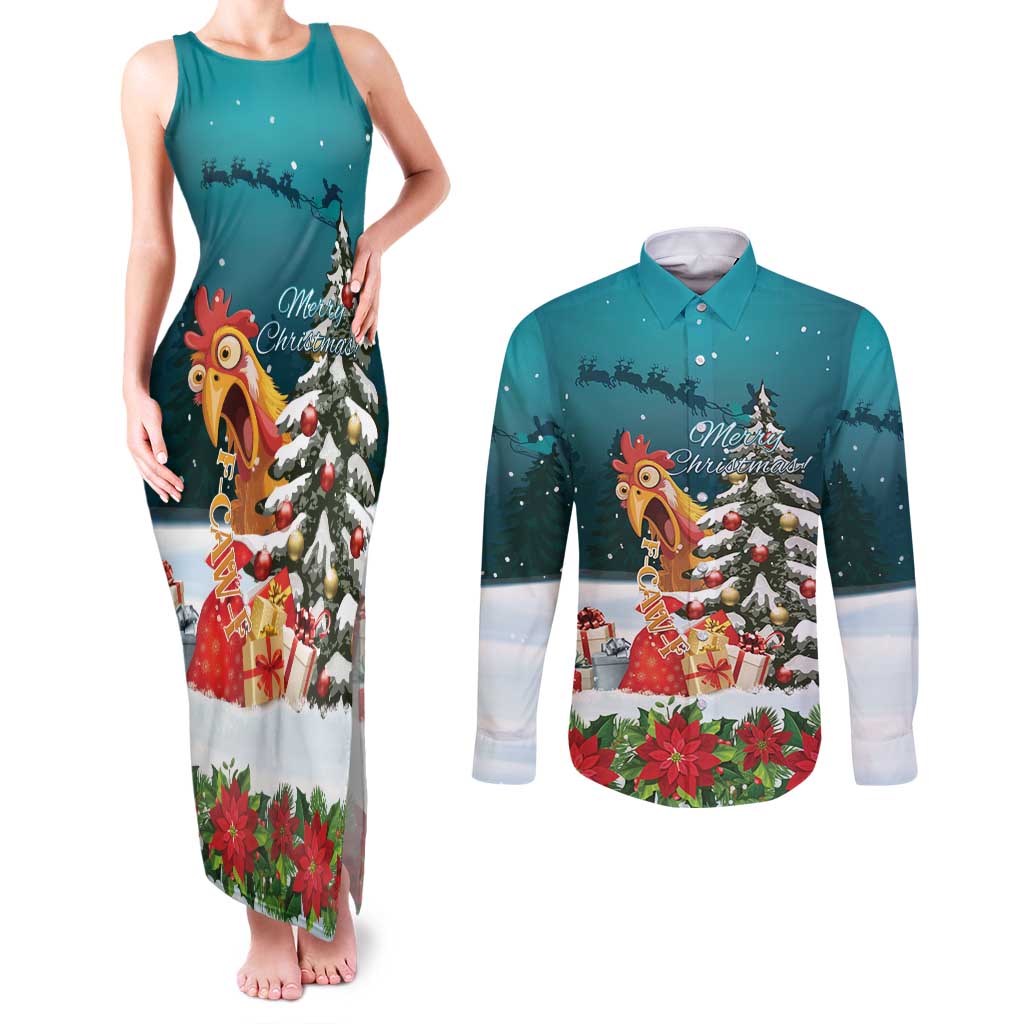 F Caw F Chicken Couples Matching Tank Maxi Dress and Long Sleeve Button Shirt Funny Christmas - Wonder Print Shop