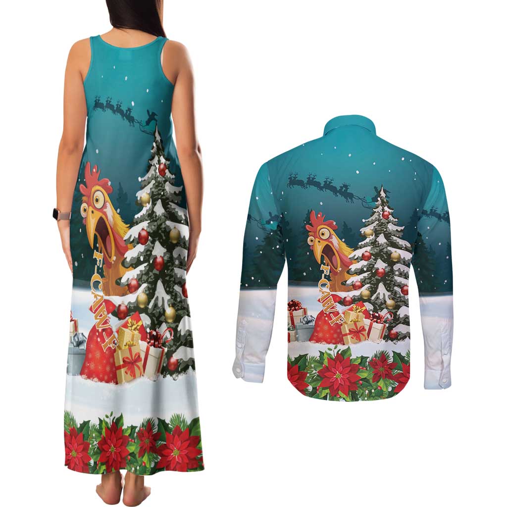 F Caw F Chicken Couples Matching Tank Maxi Dress and Long Sleeve Button Shirt Funny Christmas - Wonder Print Shop