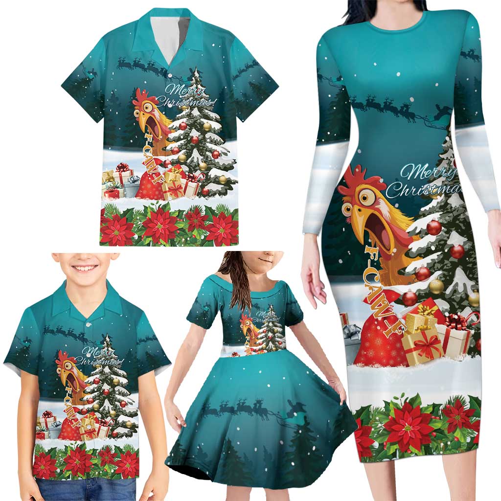 F Caw F Chicken Family Matching Long Sleeve Bodycon Dress and Hawaiian Shirt Funny Christmas - Wonder Print Shop