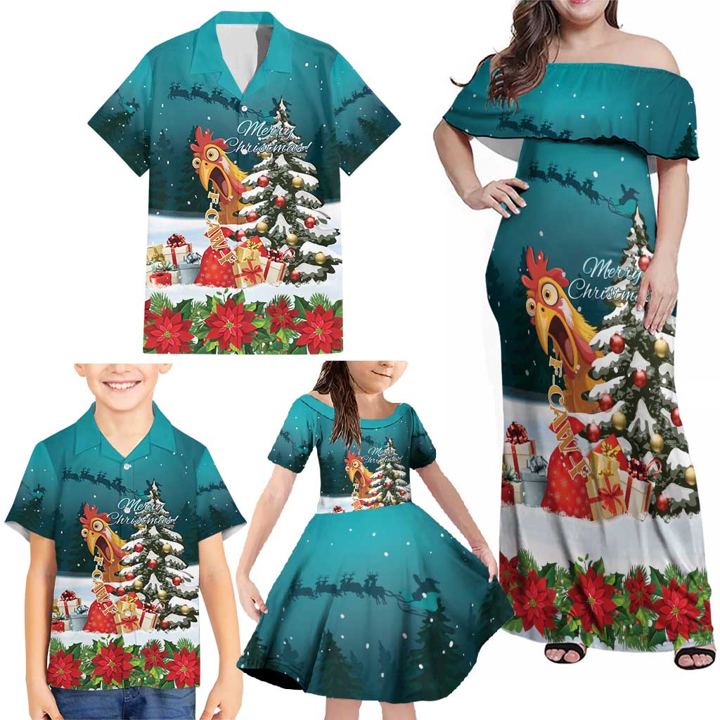 F Caw F Chicken Family Matching Off Shoulder Maxi Dress and Hawaiian Shirt Funny Christmas - Wonder Print Shop