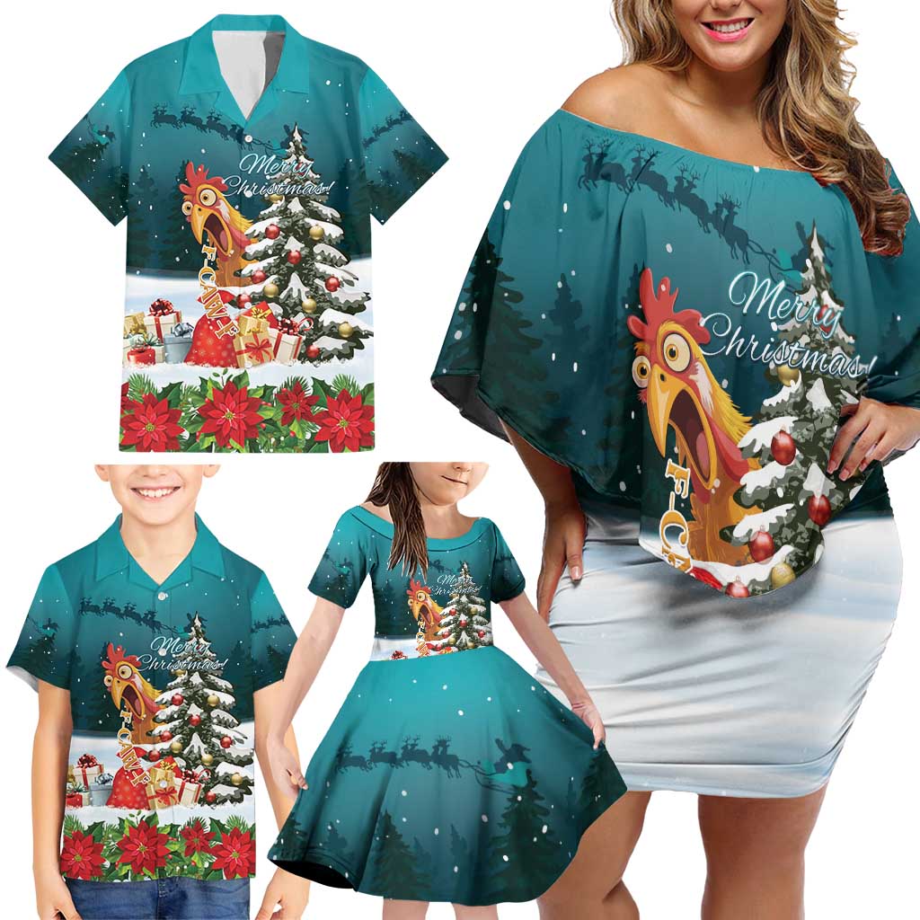 F Caw F Chicken Family Matching Off Shoulder Short Dress and Hawaiian Shirt Funny Christmas - Wonder Print Shop