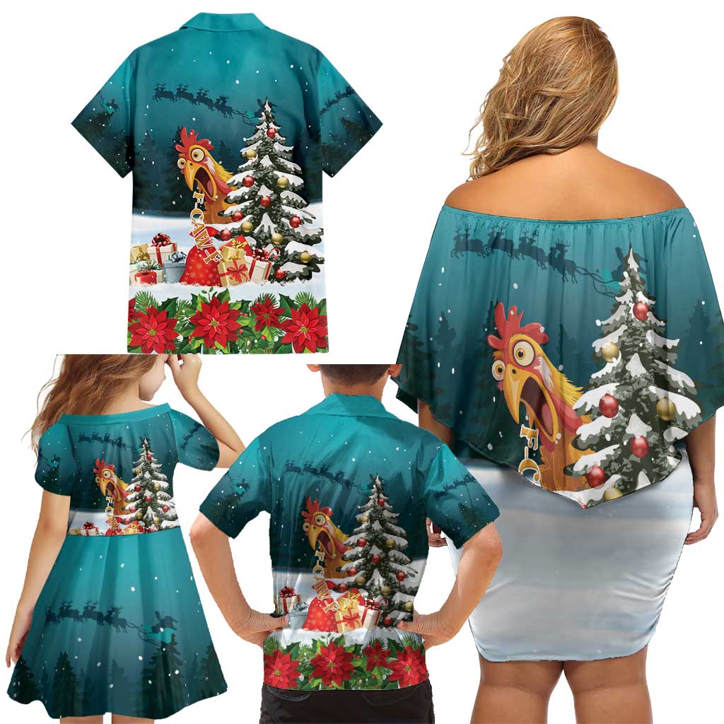 F Caw F Chicken Family Matching Off Shoulder Short Dress and Hawaiian Shirt Funny Christmas - Wonder Print Shop
