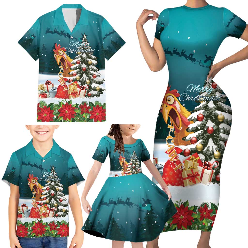 F Caw F Chicken Family Matching Short Sleeve Bodycon Dress and Hawaiian Shirt Funny Christmas - Wonder Print Shop