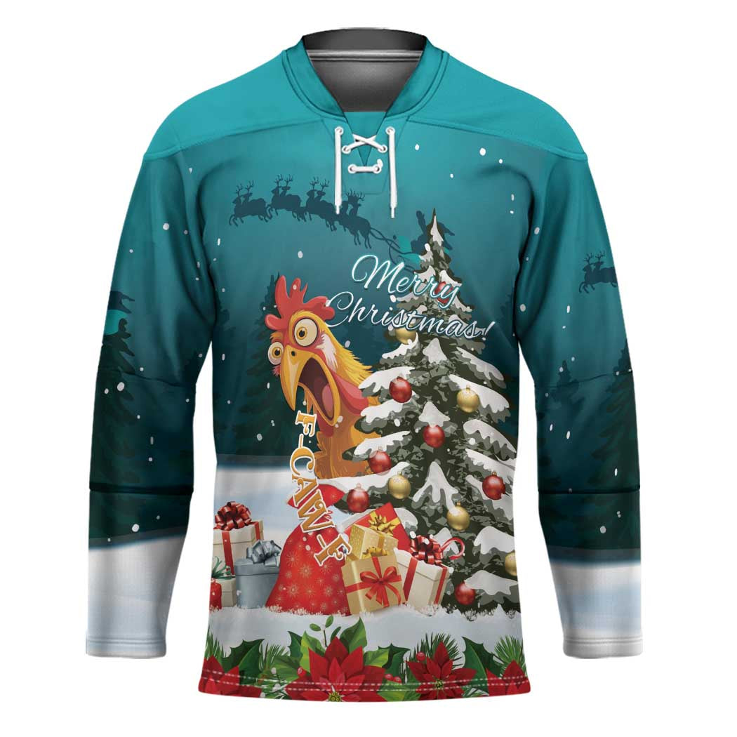 F Caw F Chicken Hockey Jersey Funny Christmas - Wonder Print Shop