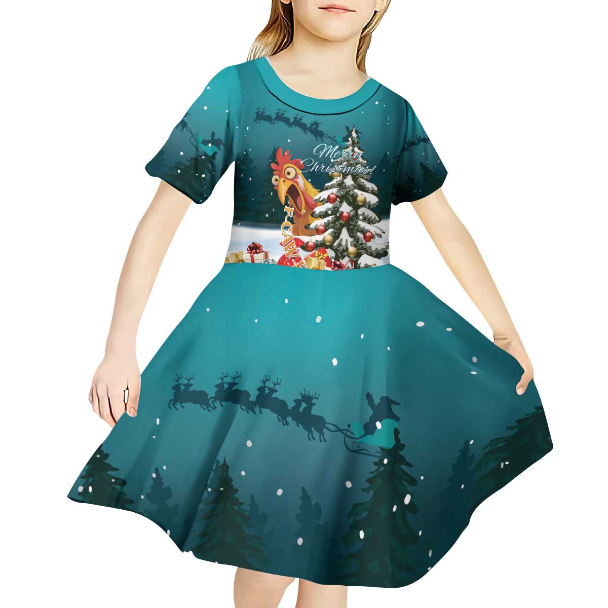 F Caw F Chicken Kid Short Sleeve Dress Funny Christmas - Wonder Print Shop