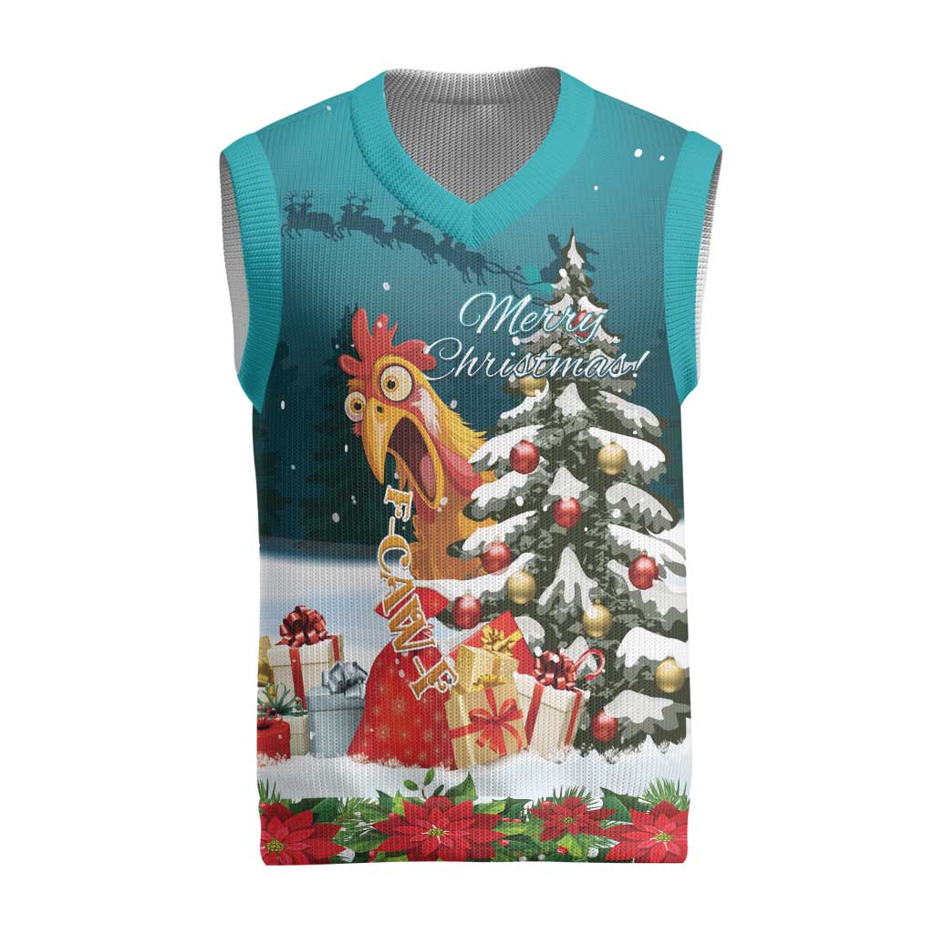 F Caw F Chicken Christmas Knitted V-Neck Vest Funny Christmas - Wonder Print Shop