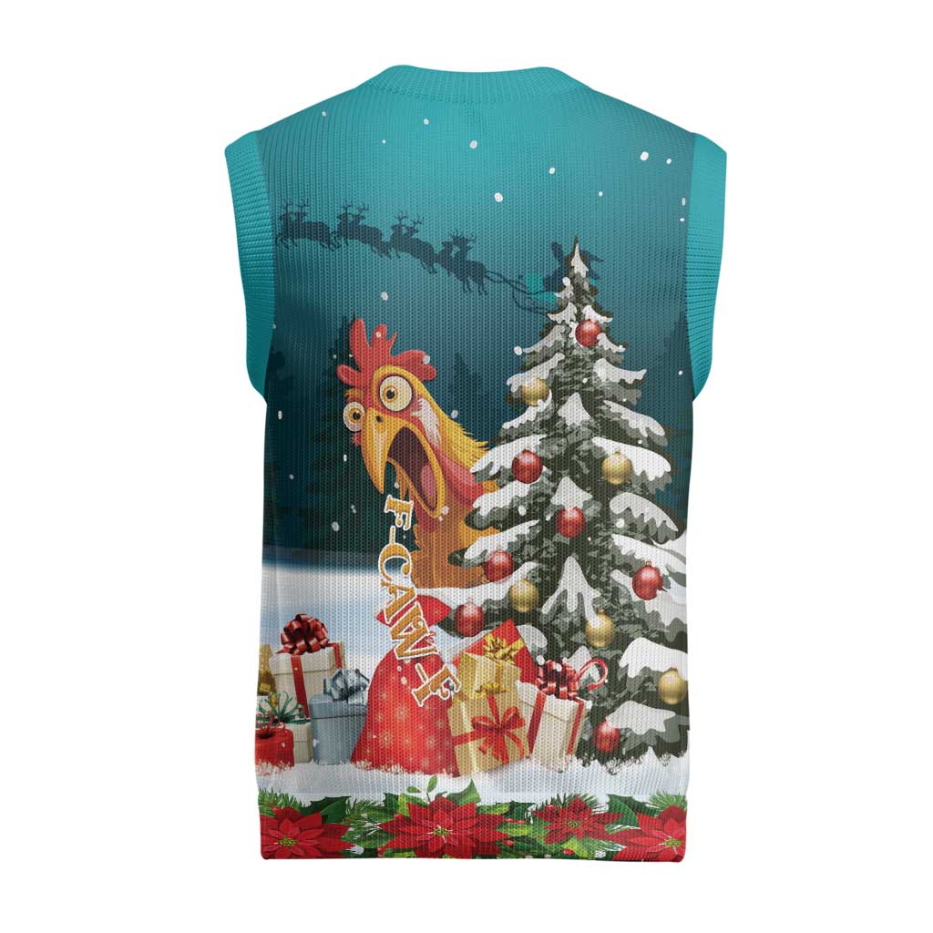 F Caw F Chicken Christmas Knitted V-Neck Vest Funny Christmas - Wonder Print Shop