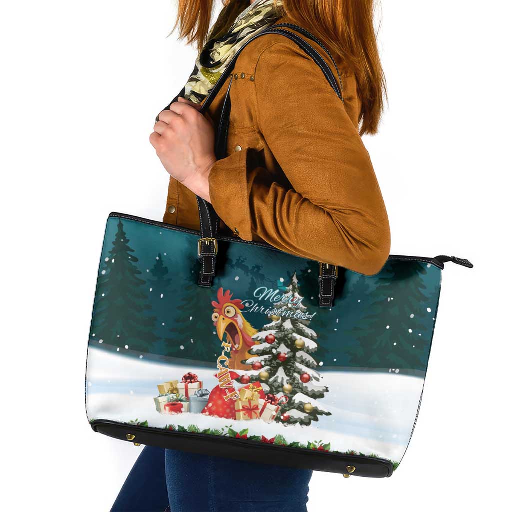 F Caw F Chicken Leather Tote Bag Funny Christmas - Wonder Print Shop