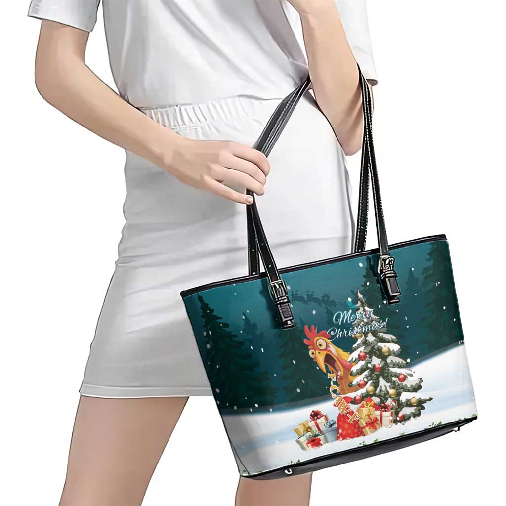 F Caw F Chicken Leather Tote Bag Funny Christmas - Wonder Print Shop