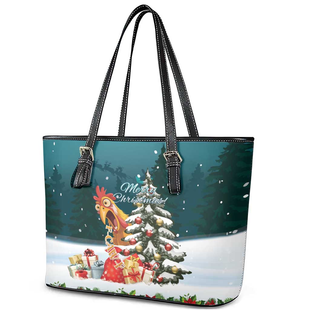F Caw F Chicken Leather Tote Bag Funny Christmas - Wonder Print Shop