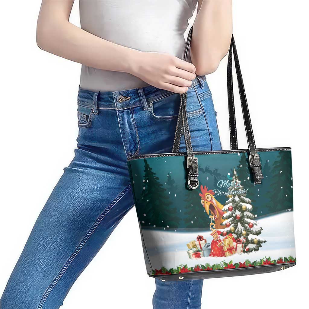 F Caw F Chicken Leather Tote Bag Funny Christmas - Wonder Print Shop