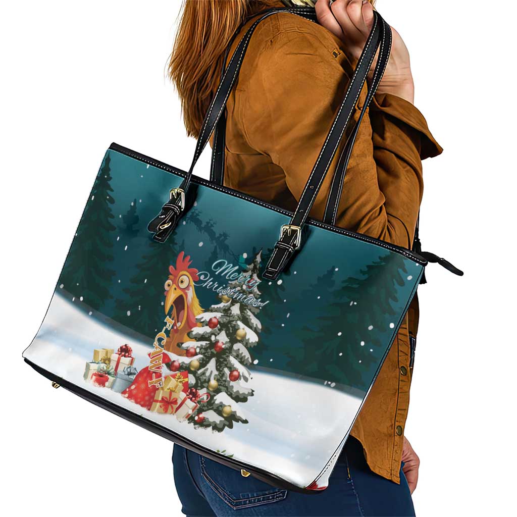 F Caw F Chicken Leather Tote Bag Funny Christmas - Wonder Print Shop