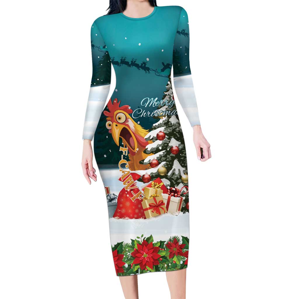 F Caw F Chicken Long Sleeve Bodycon Dress Funny Christmas - Wonder Print Shop