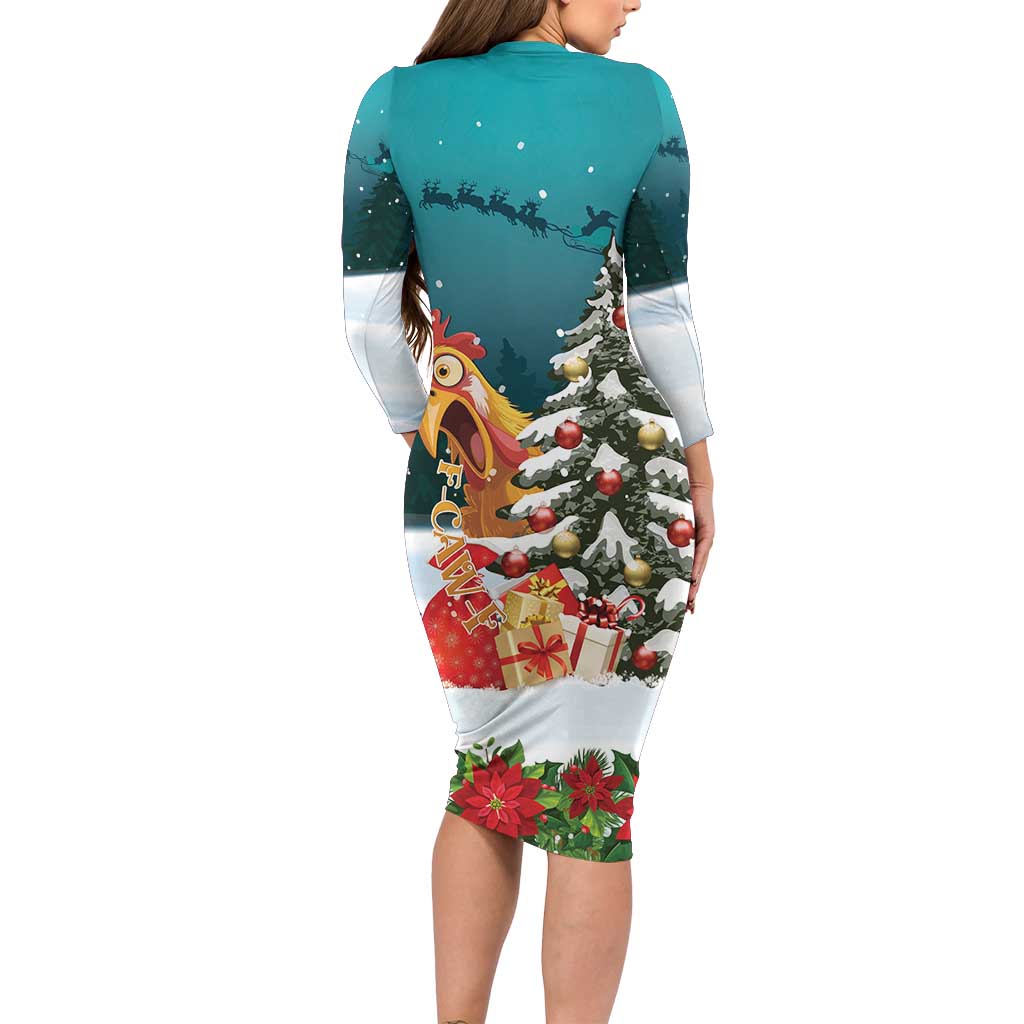 F Caw F Chicken Long Sleeve Bodycon Dress Funny Christmas - Wonder Print Shop