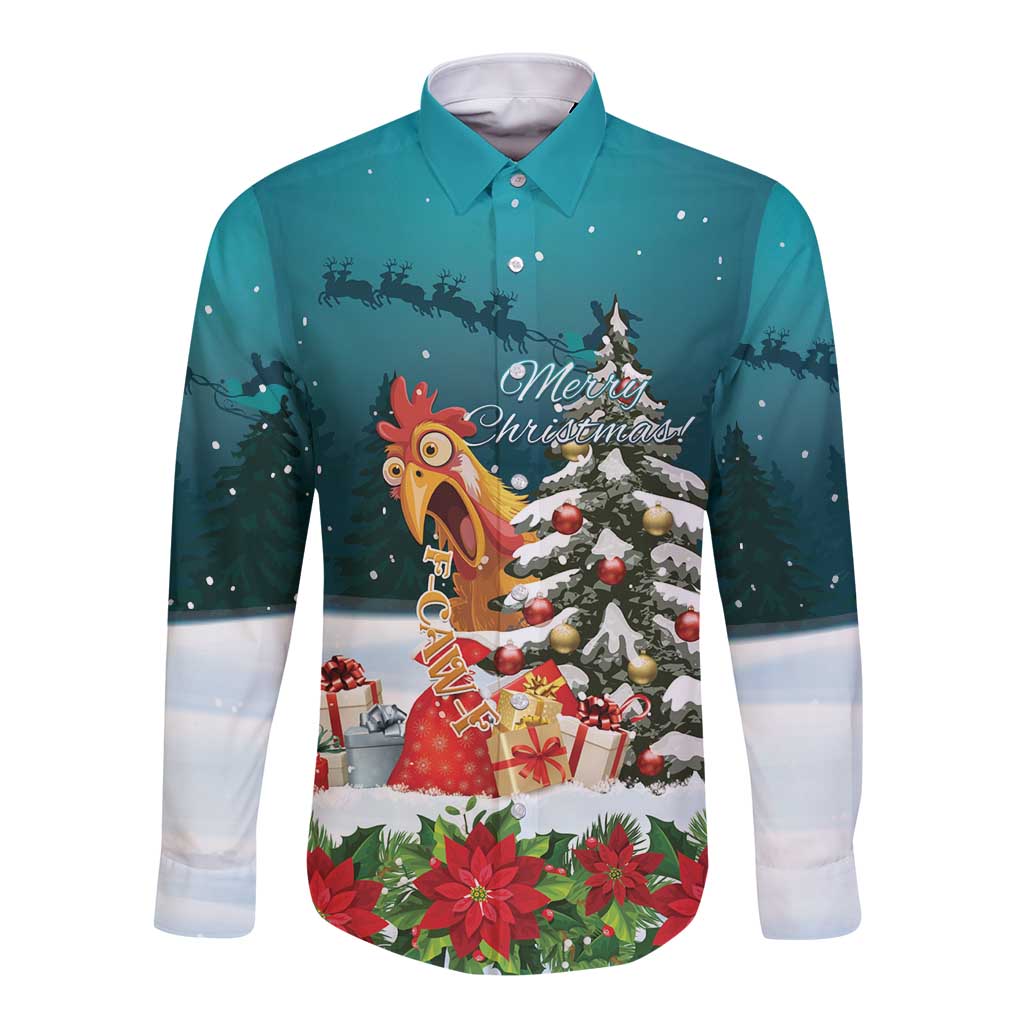 F Caw F Chicken Long Sleeve Button Shirt Funny Christmas - Wonder Print Shop