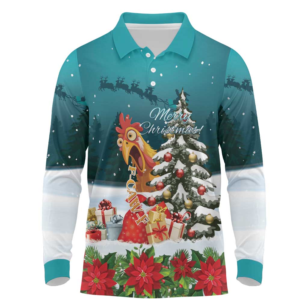 F Caw F Chicken Long Sleeve Polo Shirt Funny Christmas - Wonder Print Shop