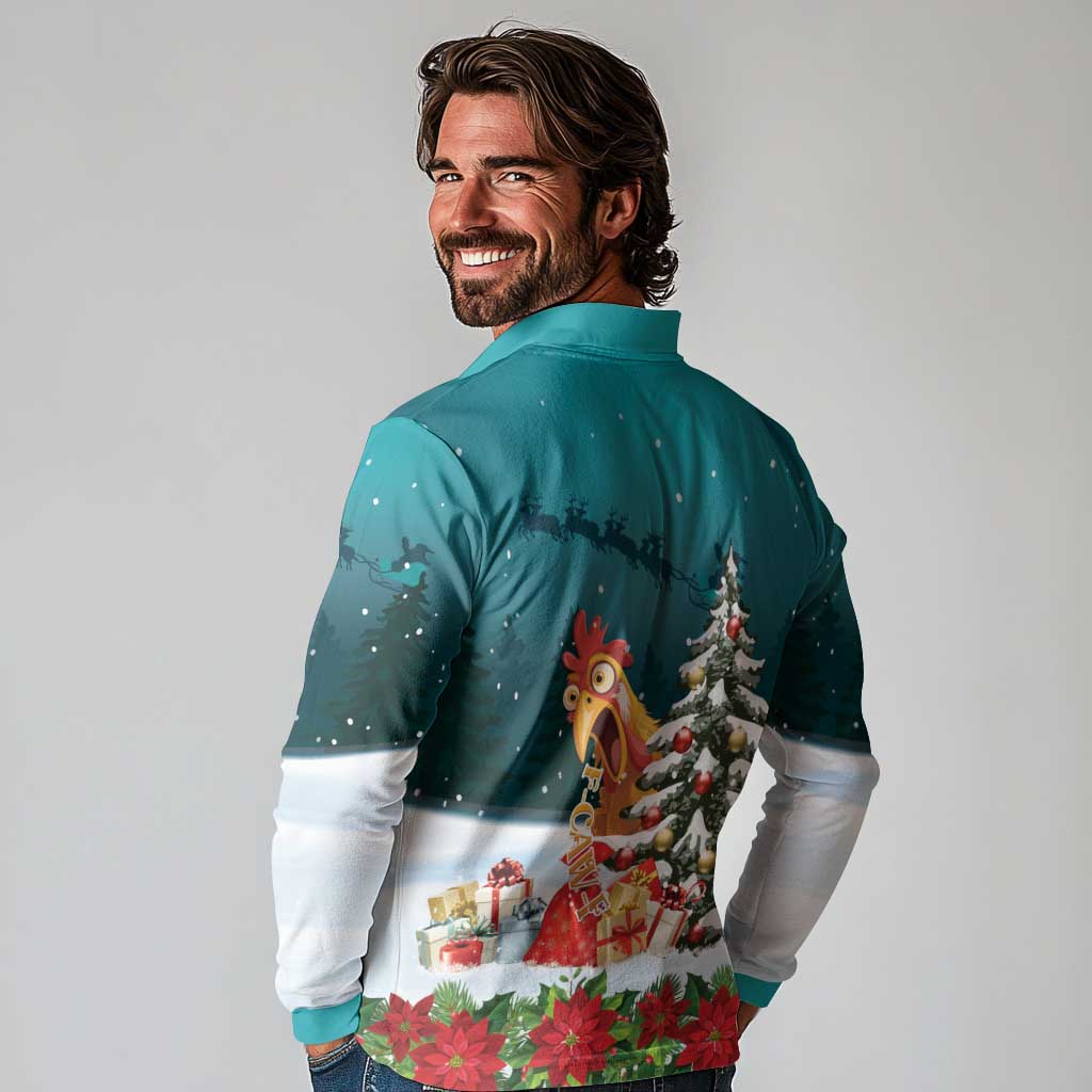 F Caw F Chicken Long Sleeve Polo Shirt Funny Christmas - Wonder Print Shop