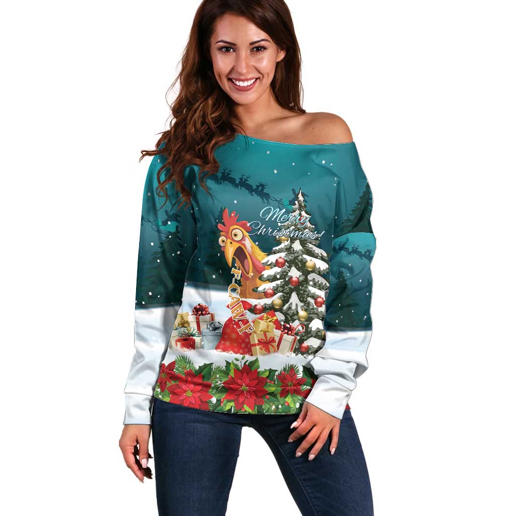 F Caw F Chicken Off Shoulder Sweater Funny Christmas - Wonder Print Shop