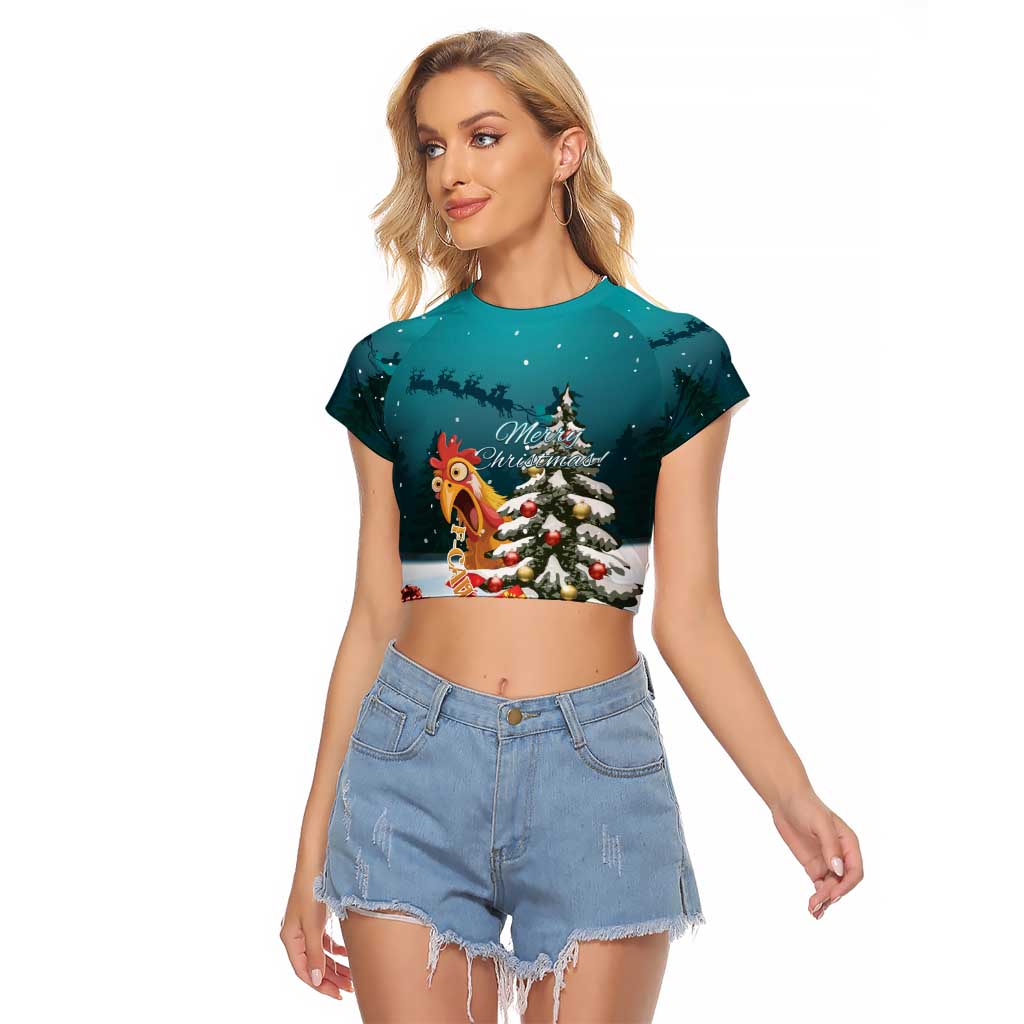 F Caw F Chicken Raglan Cropped T Shirt Funny Christmas - Wonder Print Shop
