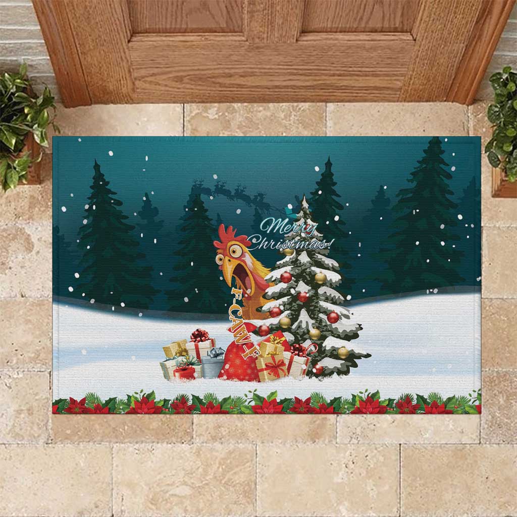 F Caw F Chicken Rubber Doormat Funny Christmas - Wonder Print Shop