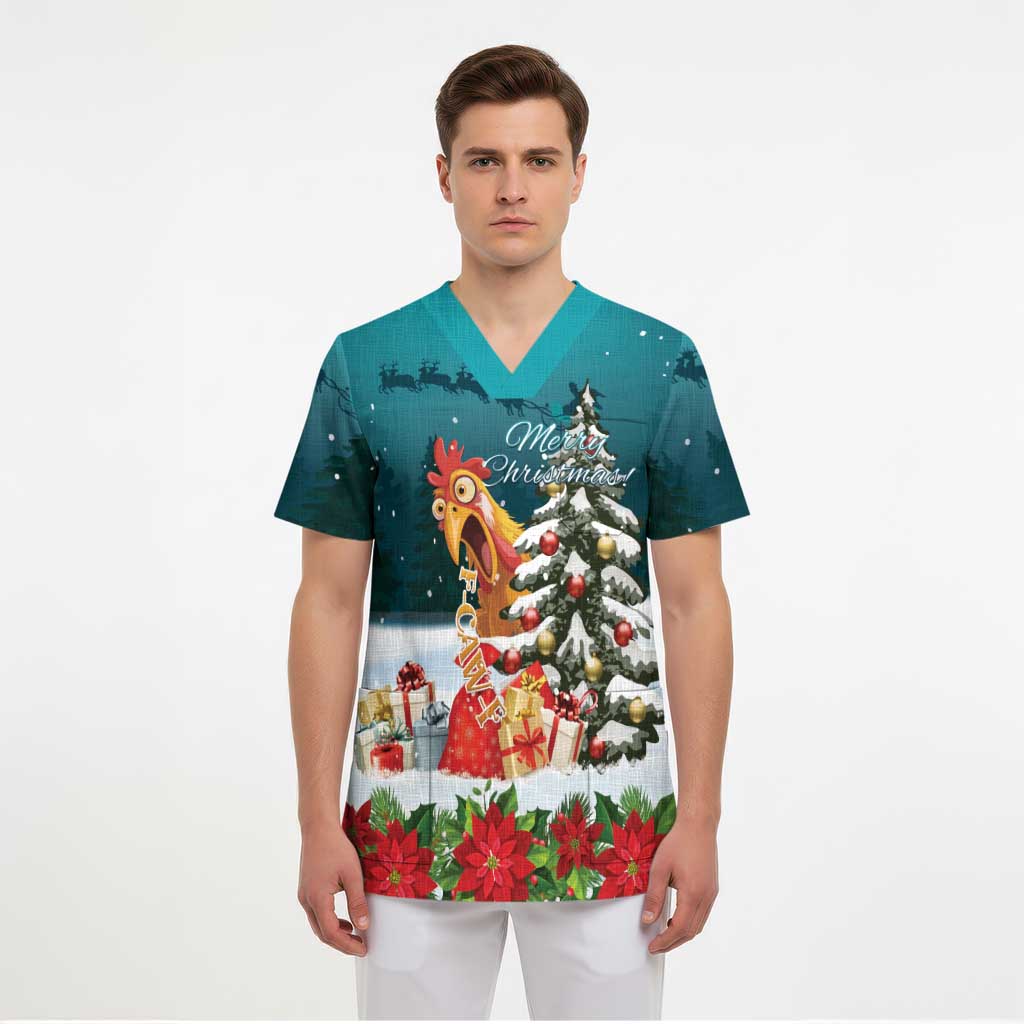 F Caw F Chicken Scrub Top Funny Christmas - Wonder Print Shop