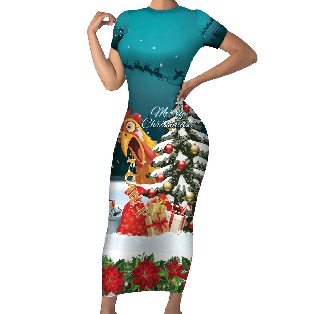 F Caw F Chicken Short Sleeve Bodycon Dress Funny Christmas - Wonder Print Shop