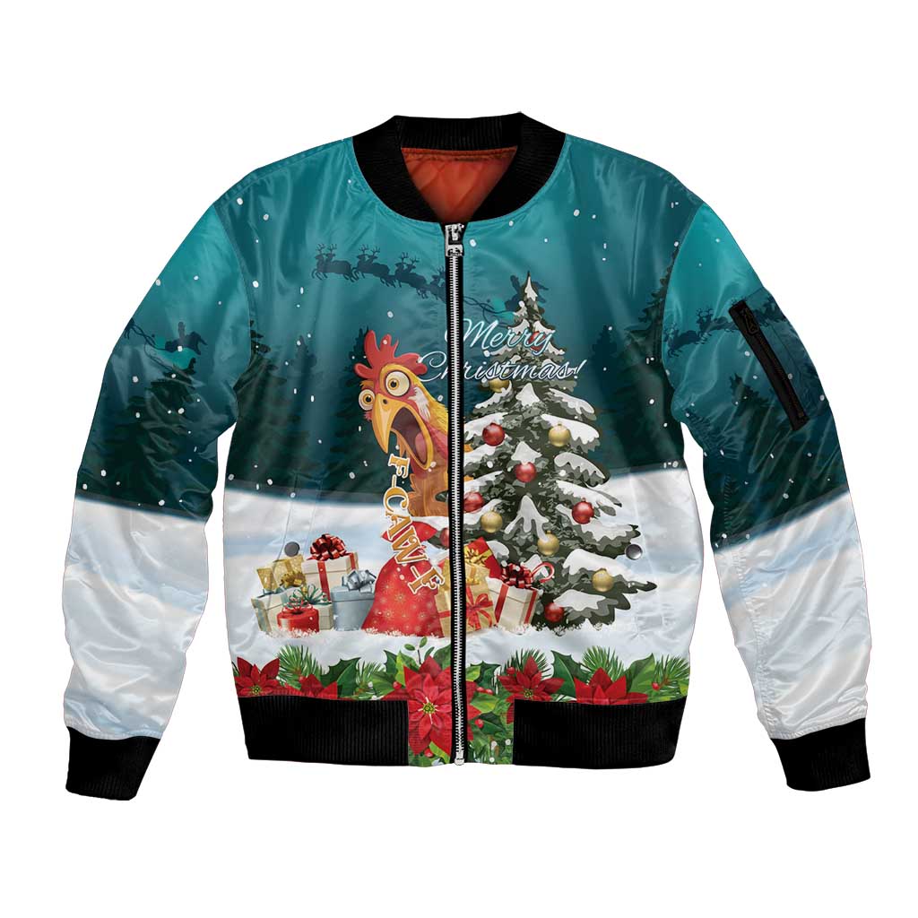 F Caw F Chicken Sleeve Zip Bomber Jacket Funny Christmas - Wonder Print Shop