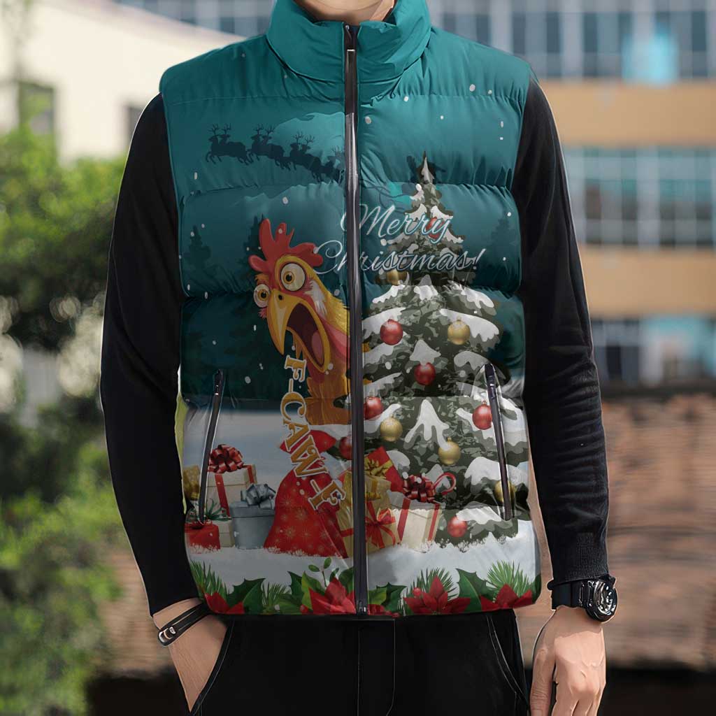 F Caw F Chicken Sleeveless Puffer Jacket Funny Christmas - Wonder Print Shop