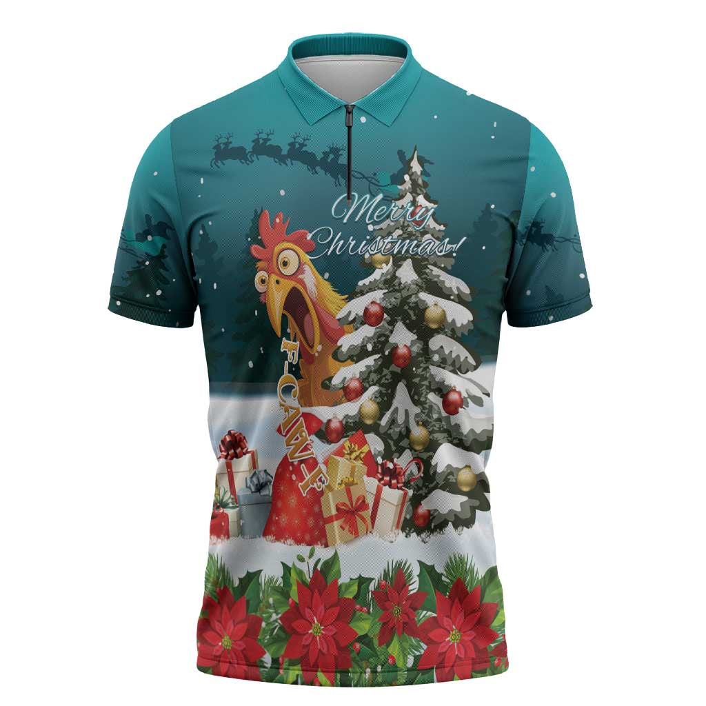 F Caw F Chicken Zipper Polo Shirt Funny Christmas - Wonder Print Shop