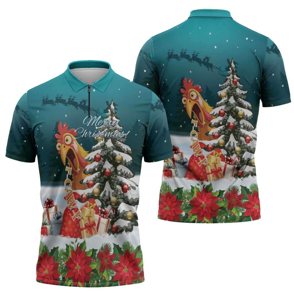 F Caw F Chicken Zipper Polo Shirt Funny Christmas - Wonder Print Shop