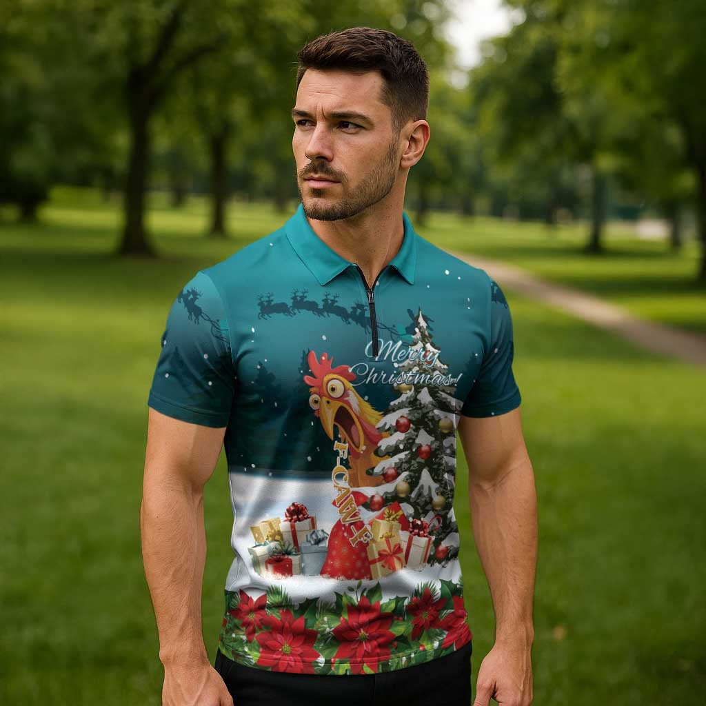 F Caw F Chicken Zipper Polo Shirt Funny Christmas - Wonder Print Shop