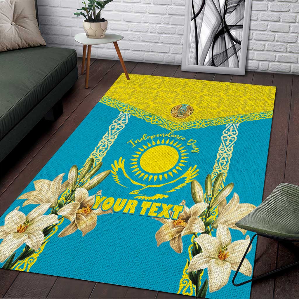 Personalised Kazakhstan Independence Day Area Rug Lilium Peregrinum - Kazakh Pattern - Wonder Print Shop