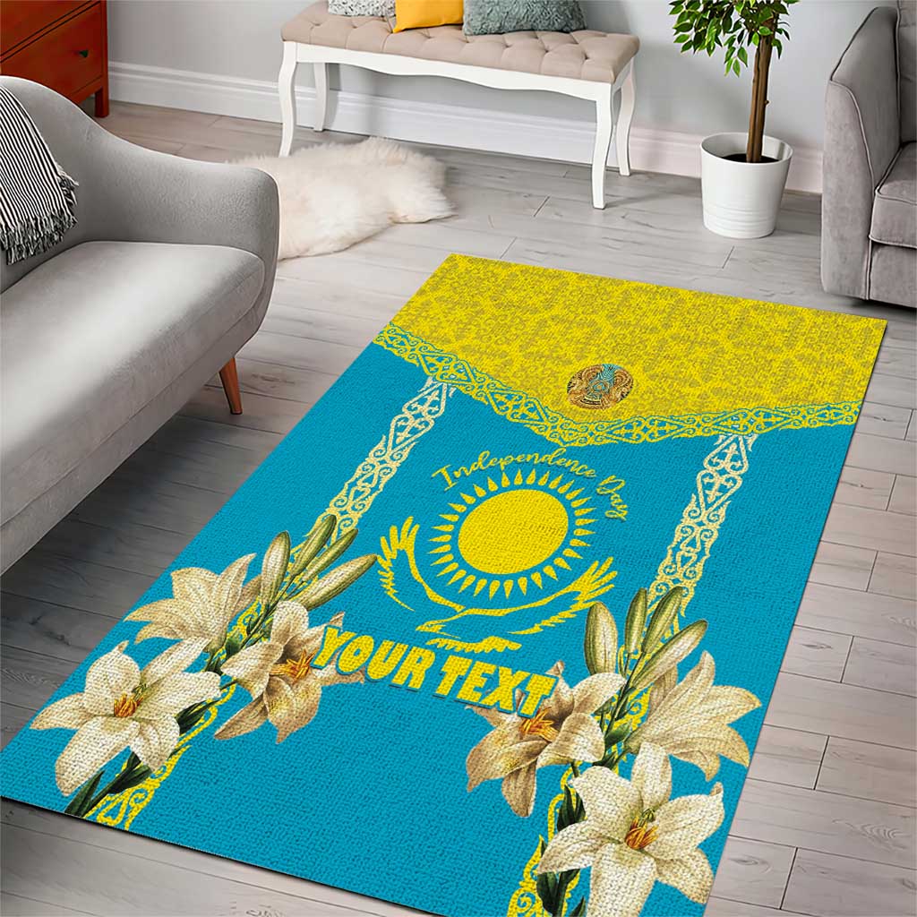 Personalised Kazakhstan Independence Day Area Rug Lilium Peregrinum - Kazakh Pattern - Wonder Print Shop
